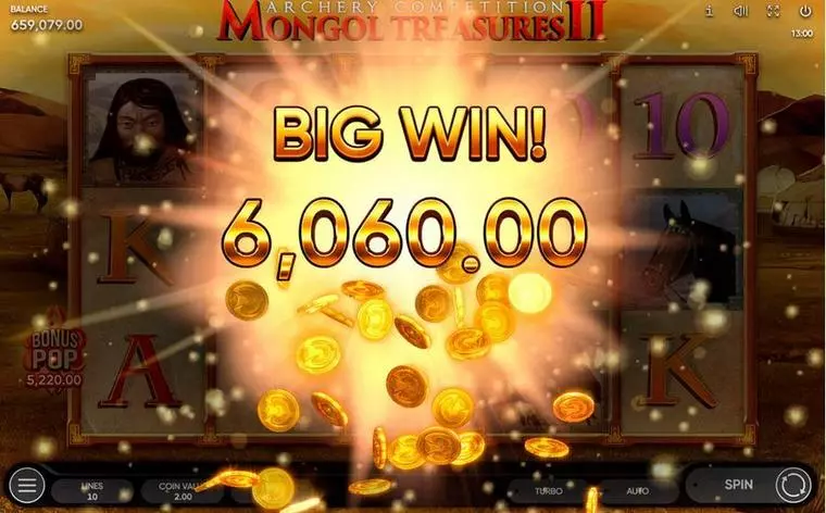  Winning Screenshot at Mongol Treasures II: Archery Competition 5 Reel Mobile Real Slot created by Endorphina