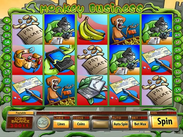  Main Screen Reels at Monkey Business 5 Reel Mobile Real Slot created by Mazooma