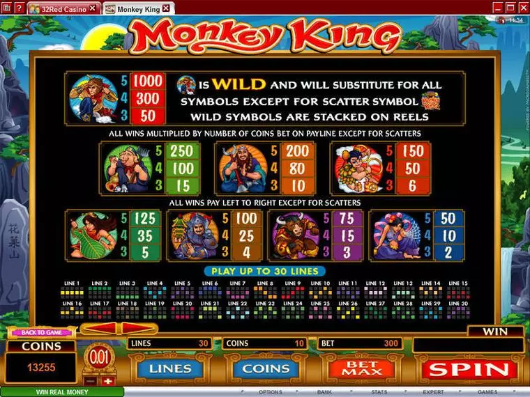  Info and Rules at Monkey King 5 Reel Mobile Real Slot created by Microgaming