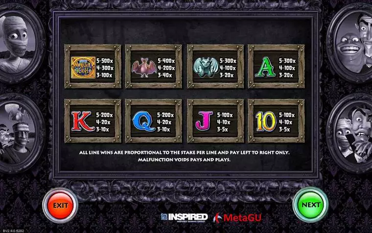  Info and Rules at Monster Cash 5 Reel Mobile Real Slot created by Inspired