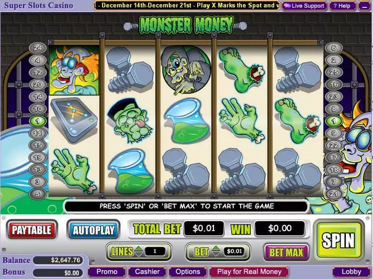  Main Screen Reels at Monster Money 5 Reel Mobile Real Slot created by WGS Technology