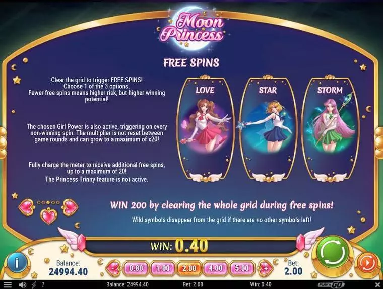  Info and Rules at Moon Princess 5 Reel Mobile Real Slot created by Play'n GO