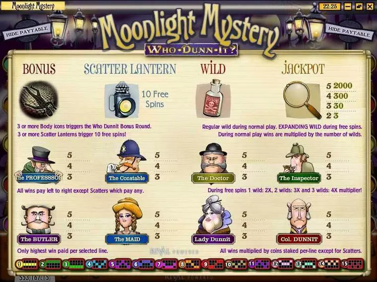  Info and Rules at Moonlight Mystery 5 Reel Mobile Real Slot created by Rival