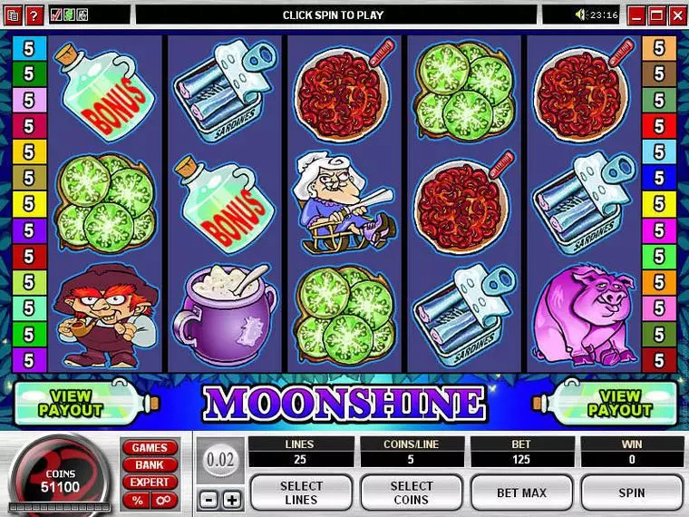  Main Screen Reels at Moonshine 5 Reel Mobile Real Slot created by Microgaming