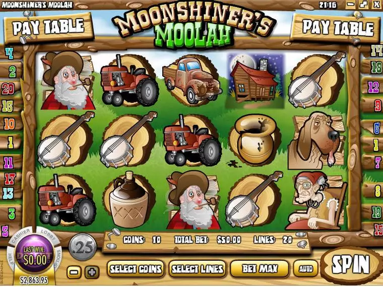  Main Screen Reels at Moonshiners Moolah 5 Reel Mobile Real Slot created by Rival