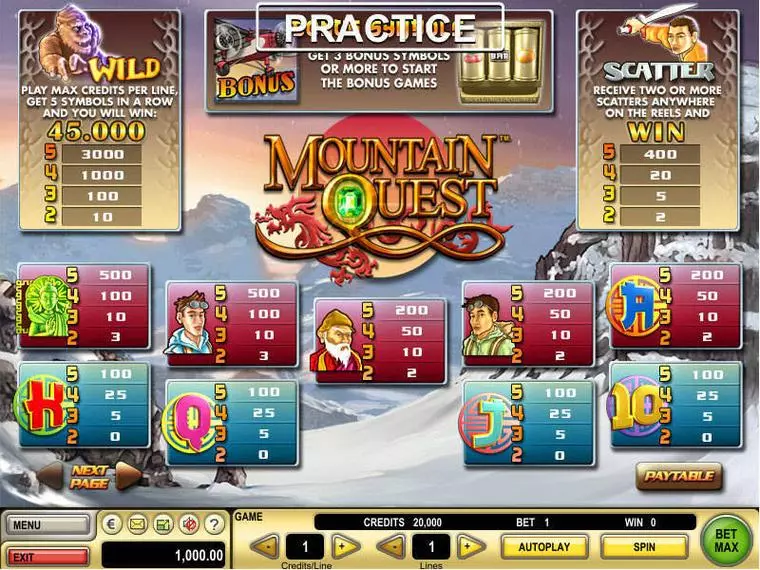  Info and Rules at Mountain Quest 5 Reel Mobile Real Slot created by GTECH