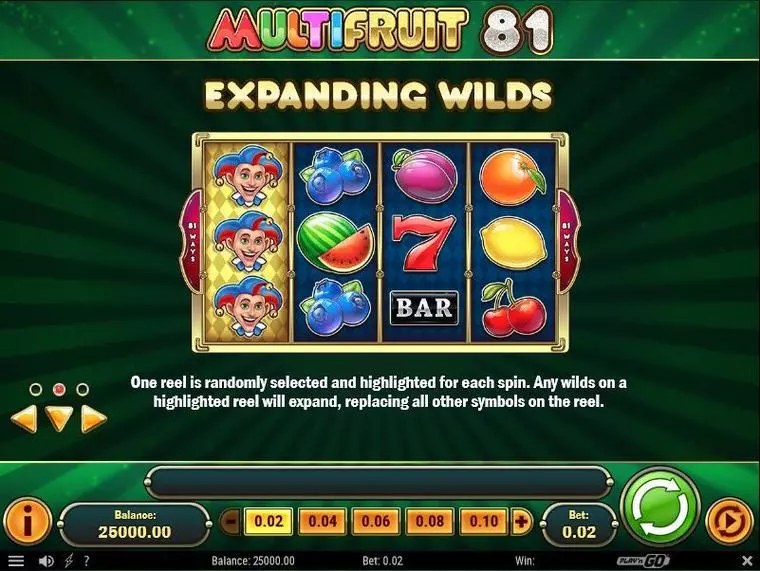  Info and Rules at Multifruit 81 5 Reel Mobile Real Slot created by Play'n GO