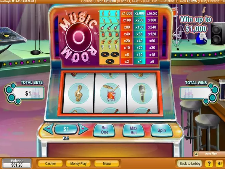  Main Screen Reels at Music Room 3 Reel Mobile Real Slot created by NeoGames