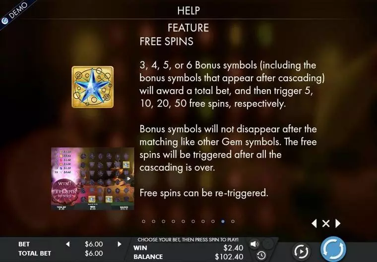  Free Spins Feature at Mysterious Gems 6 Reel Mobile Real Slot created by Genesis