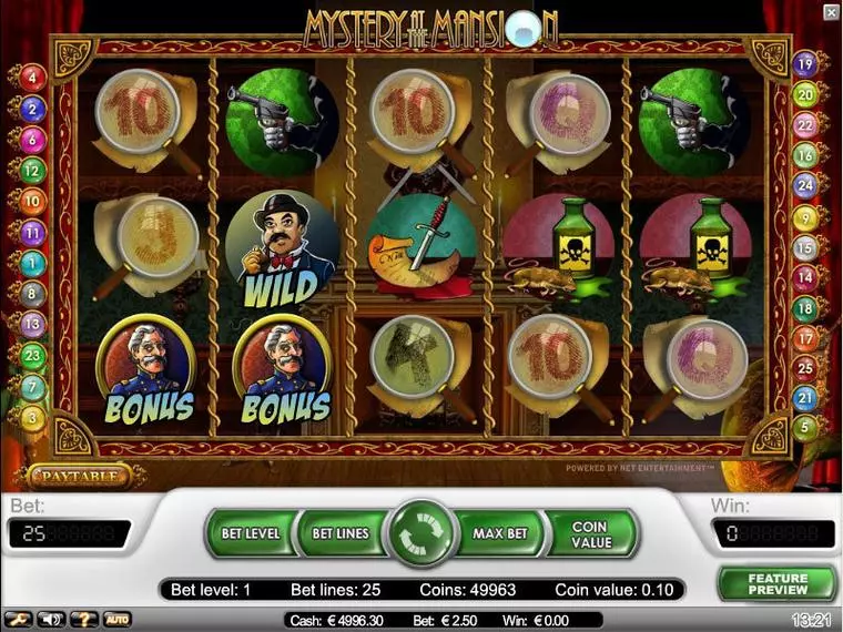  Main Screen Reels at Mystery at the Mansion 5 Reel Mobile Real Slot created by NetEnt