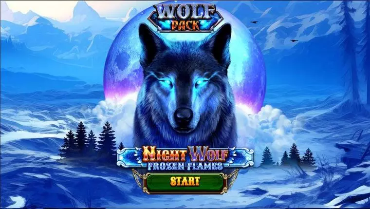  Introduction Screen at Night Wolf – Frozen Flames 5 Reel Mobile Real Slot created by Spinomenal