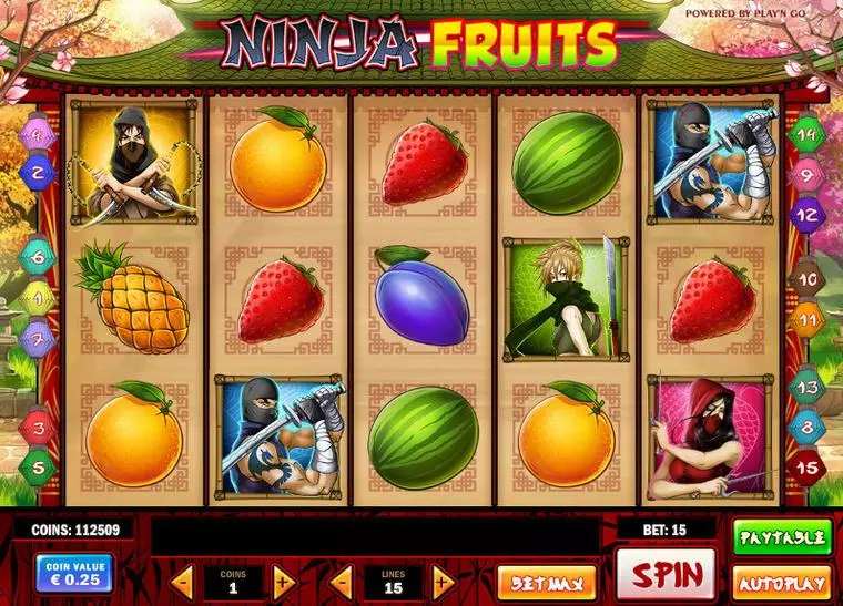  Main Screen Reels at Ninja Fruits 5 Reel Mobile Real Slot created by Play'n GO