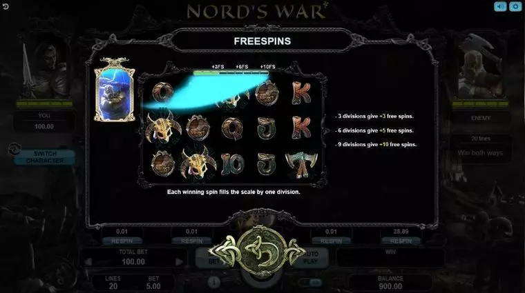  Free Spins Feature at Nord's War 5 Reel Mobile Real Slot created by Booongo