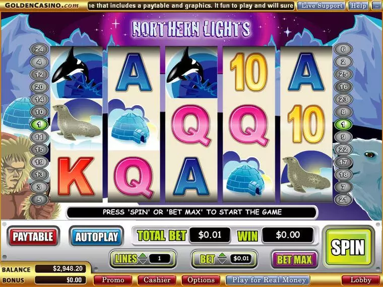  Main Screen Reels at Northern Lights 5 Reel Mobile Real Slot created by WGS Technology