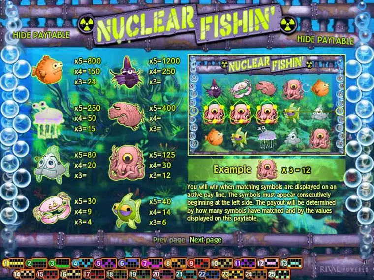  Info and Rules at Nuclear Fishin 5 Reel Mobile Real Slot created by Rival