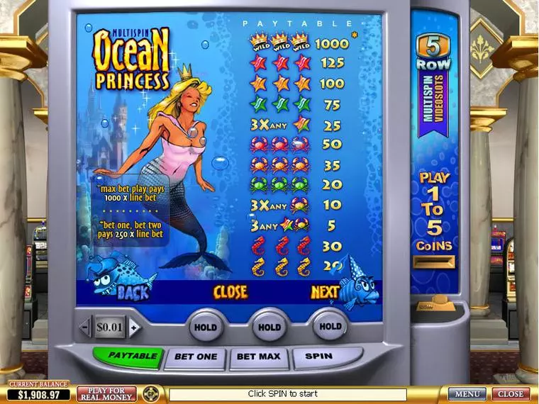  Info and Rules at Ocean Princess 3 Reel Mobile Real Slot created by PlayTech