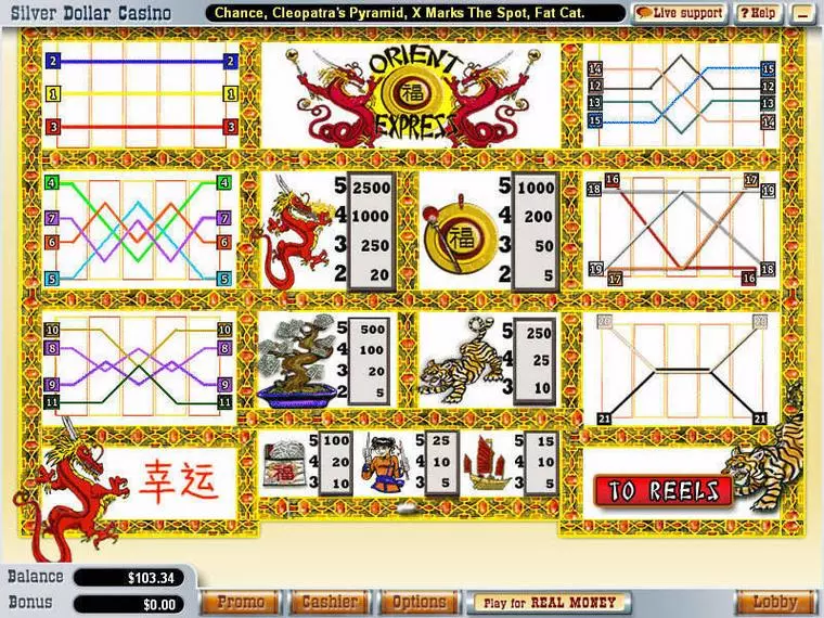  Info and Rules at Orient Express 5 Reel Mobile Real Slot created by WGS Technology