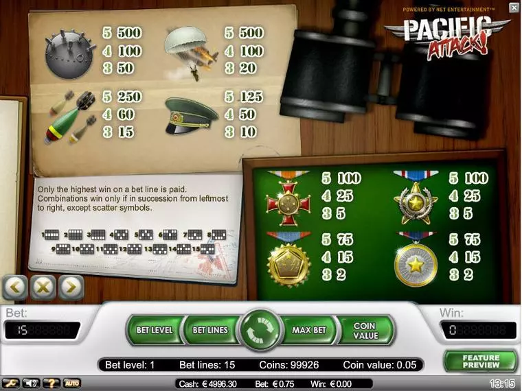  Info and Rules at Pacific Attack 5 Reel Mobile Real Slot created by NetEnt