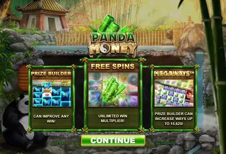  Introduction Screen at Panda Money 5 Reel Mobile Real Slot created by Big Time Gaming