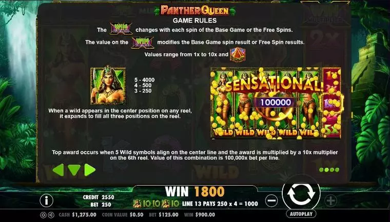 Info and Rules at Panther Queen 5 Reel Mobile Real Slot created by PartyGaming