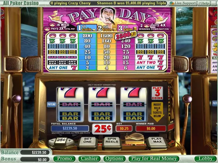  Main Screen Reels at Pay Day 3 Reel Mobile Real Slot created by WGS Technology