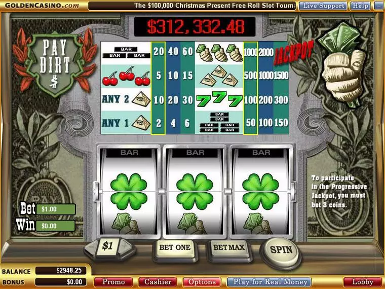  Main Screen Reels at Pay Dirt 3 Reel Mobile Real Slot created by WGS Technology
