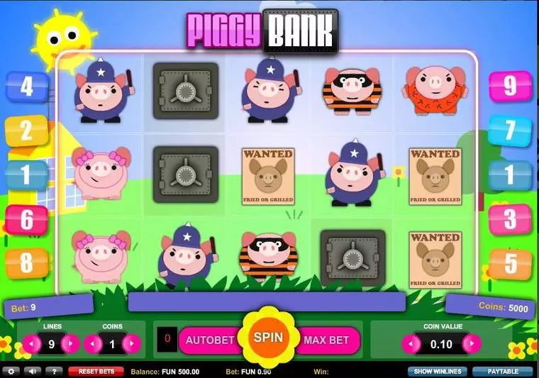  Main Screen Reels at Piggy Bank 5 Reel Mobile Real Slot created by 1x2 Gaming
