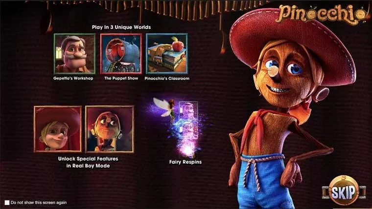  Info and Rules at Pinocchio 5 Reel Mobile Real Slot created by BetSoft