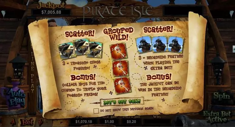  Info and Rules at Pirate Isle - 3D 5 Reel Mobile Real Slot created by RTG