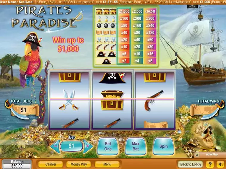  Main Screen Reels at Pirates Paradise 3 Reel Mobile Real Slot created by NeoGames