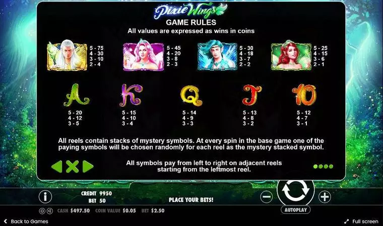  Info and Rules at Pixie Wings 5 Reel Mobile Real Slot created by Pragmatic Play