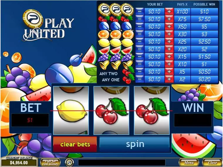  Main Screen Reels at Play United 3 Reel Mobile Real Slot created by PlayTech