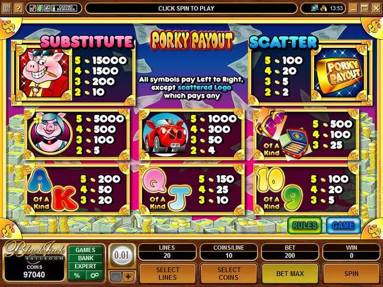  Info and Rules at Porky Payout 5 Reel Mobile Real Slot created by Microgaming