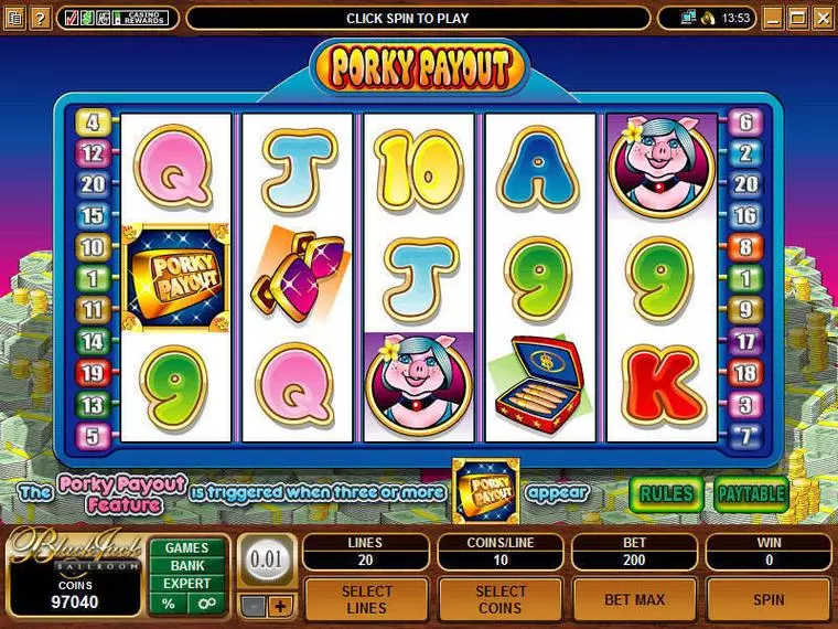  Main Screen Reels at Porky Payout 5 Reel Mobile Real Slot created by Microgaming