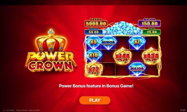  Introduction Screen at Power Crown Hold And Win 5 Reel Mobile Real Slot created by Playson