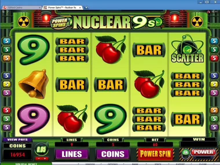  Main Screen Reels at Power Spins - Nuclear 9's 5 Reel Mobile Real Slot created by Microgaming