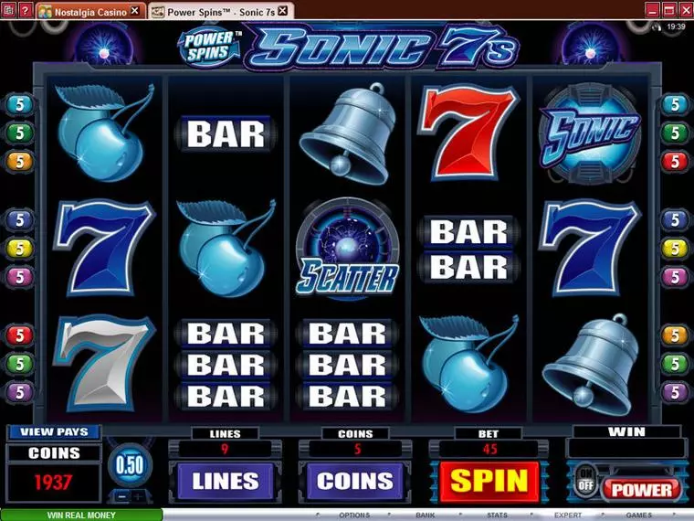  Main Screen Reels at Power Spins - Sonic 7's 5 Reel Mobile Real Slot created by Microgaming