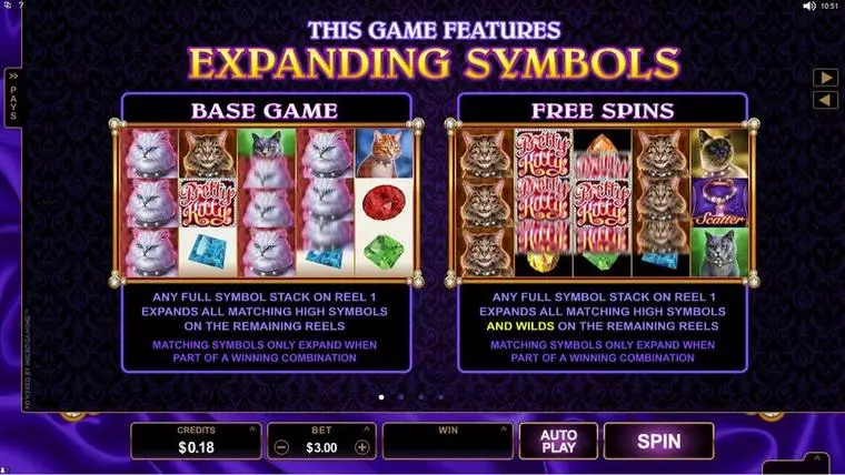  Info and Rules at Pretty Kitty 5 Reel Mobile Real Slot created by Microgaming