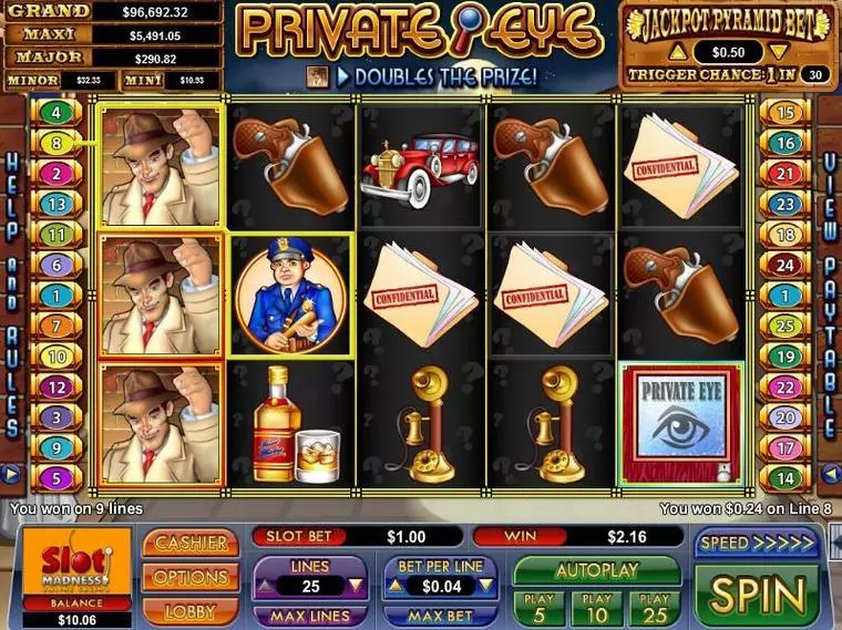  Main Screen Reels at Private Eye 5 Reel Mobile Real Slot created by NuWorks