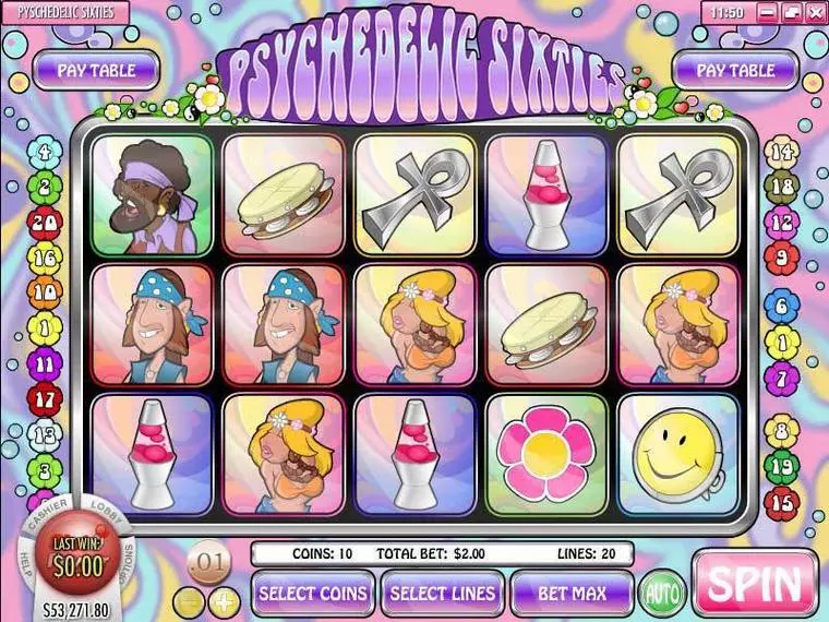  Main Screen Reels at Psychedelic Sixties 5 Reel Mobile Real Slot created by Rival