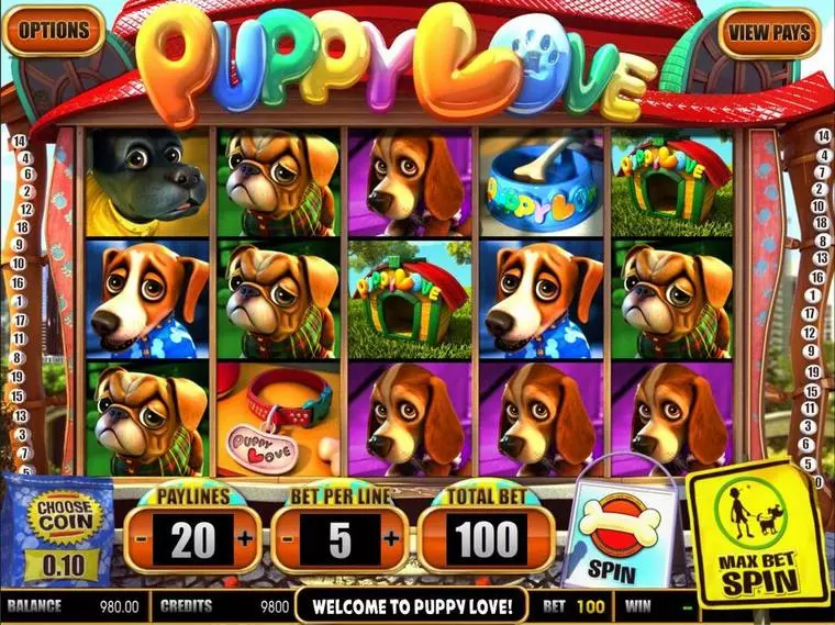  Introduction Screen at Puppy Love 5 Reel Mobile Real Slot created by BetSoft