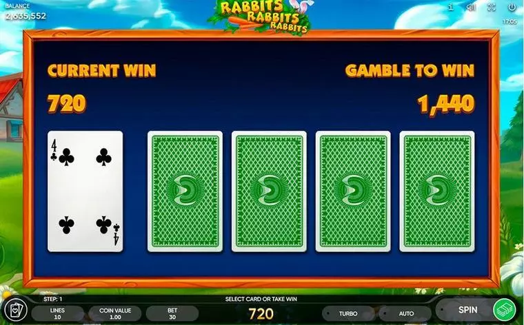  Gamble Winnings at Rabbits, Rabbits, Rabbits! 5 Reel Mobile Real Slot created by Endorphina
