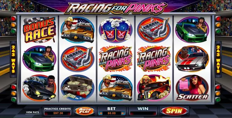  Main Screen Reels at Racing For Pinks 5 Reel Mobile Real Slot created by Microgaming