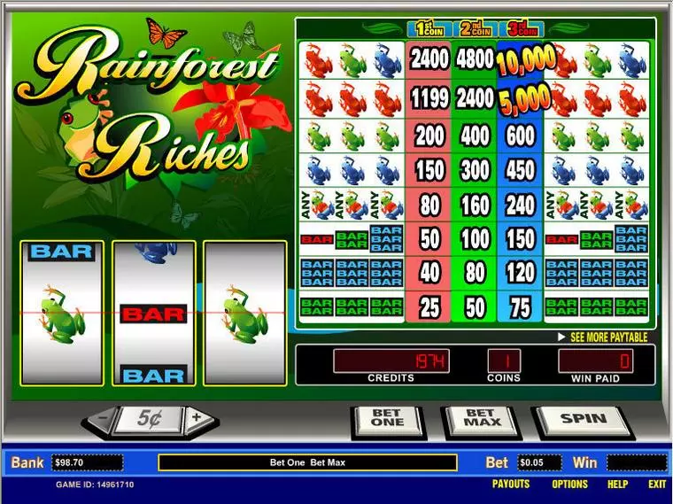  Main Screen Reels at Rainforest Riches 3 Reel Mobile Real Slot created by Parlay