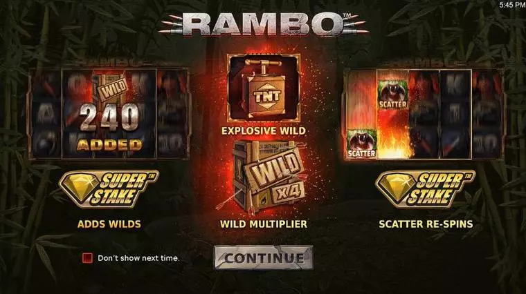  Info and Rules at Rambo 5 Reel Mobile Real Slot created by StakeLogic