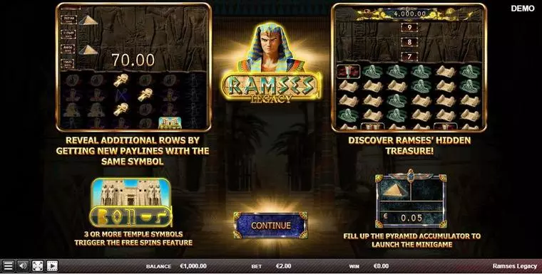  Info and Rules at Ramses Legacy 6 Reel Mobile Real Slot created by Red Rake Gaming