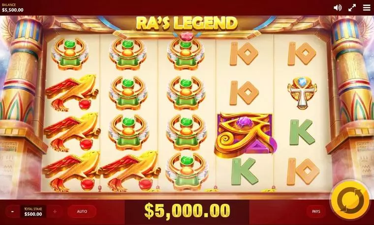  Main Screen Reels at RA's Legend 5 Reel Mobile Real Slot created by Red Tiger Gaming