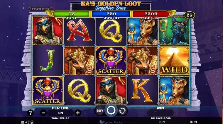  Main Screen Reels at Ra’s Golden Loot – Sapphire Suns 5 Reel Mobile Real Slot created by Spinomenal