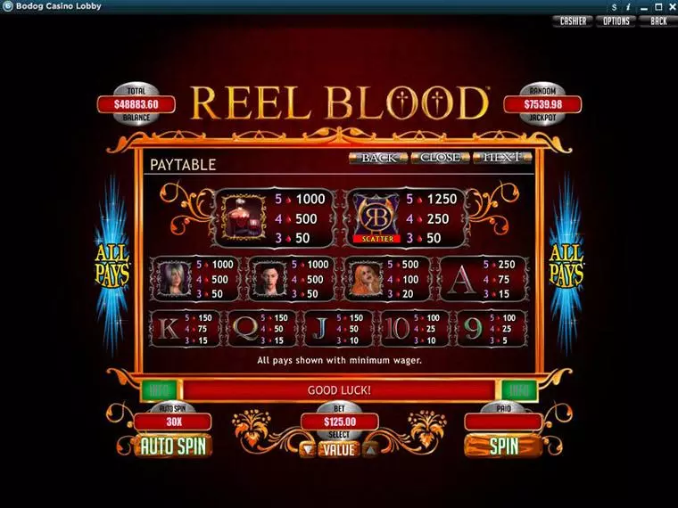  Info and Rules at Reel Blood 5 Reel Mobile Real Slot created by RTG