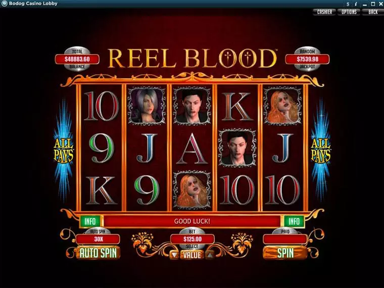  Main Screen Reels at Reel Blood 5 Reel Mobile Real Slot created by RTG